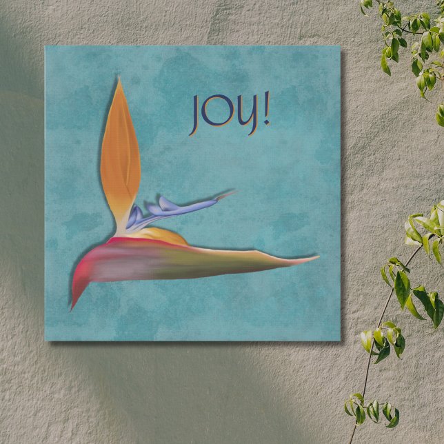 Joyful Teal Hand-Drawn Bird of Paradise Botanical Faux Canvas Print (Creator Uploaded)