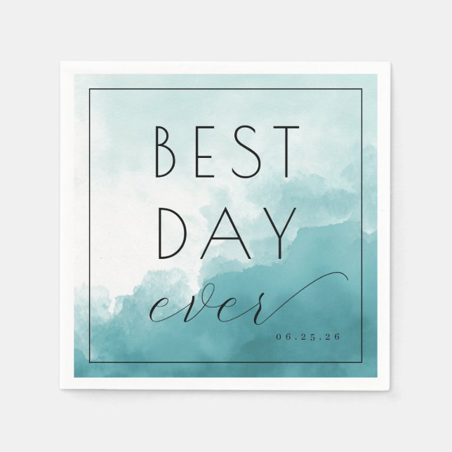 Joyful Teal Watercolor Celebration Napkins (Front)