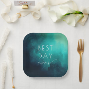 Joyful Teal Watercolor Celebration Paper Plates