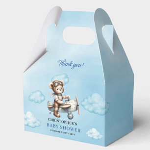 Joyful Teddy Bear Aviator Blue Brown Boy Shower  Favor Boxes