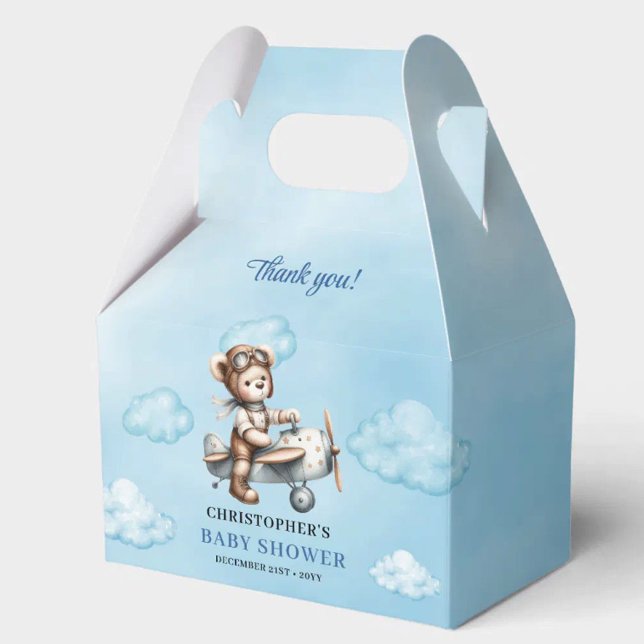 Joyful Teddy Bear Aviator Blue Brown Boy Shower  Favor Boxes (Joyful Teddy Bear Aviator Blue Brown Boy Shower Favor Box

)