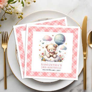 Joyful teddy bear balloon flowers girl party napki paper dinner napkins