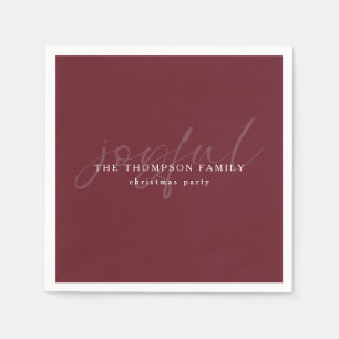 Joyful Text Overlay Name Christmas Burgundy Napkins