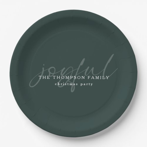 Joyful Text Overlay Name Christmas Dark Green Paper Plates