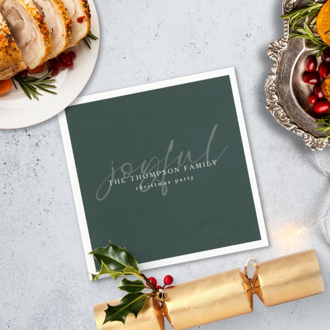 Joyful Text Overlay Name Christmas Green Napkins (Creator Uploaded)