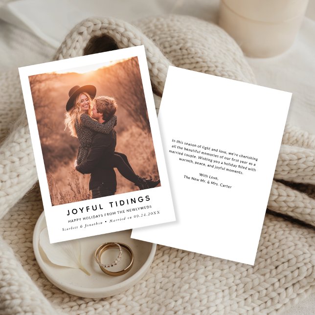 Joyful Tidings | Modern Newlywed Christmas Photo Holiday Card (Creator Uploaded)