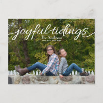 Joyful Tidings Typography Modern Full Photo Holiday Postcard