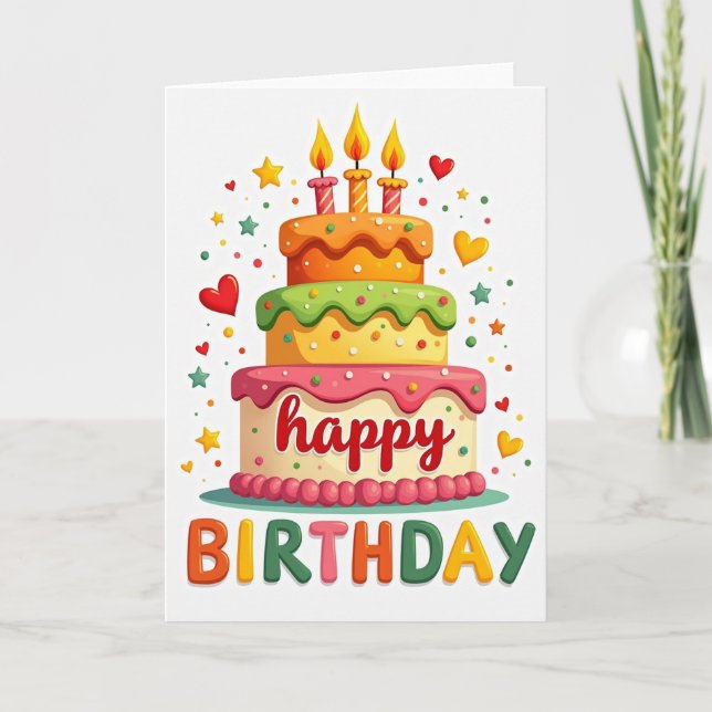 Joyful Tiered Cake Birthday Card (Front)