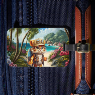 Joyful Tiger Cub with Backpack and coffee Luggage Tag