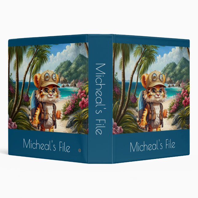 Joyful Tiger Cub with Backpack and drinking, 3 Ring Binder (Background)