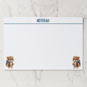 Joyful Tiger Cub with Backpack and drinking Paper Pad