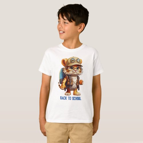 Joyful Tiger Cub with Backpack and drinking T_Shirt
