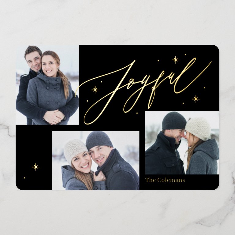 Joyful Times Foil Holiday Card Editable Color