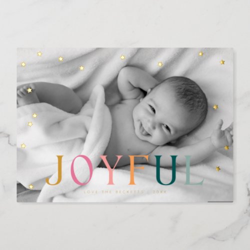 Joyful Tiny Stars Christmas Photo Foil Holiday Card