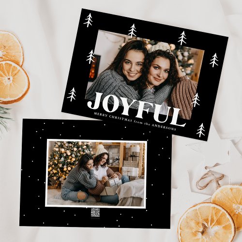 Joyful Trees Black and White 2 Photo Holiday Card