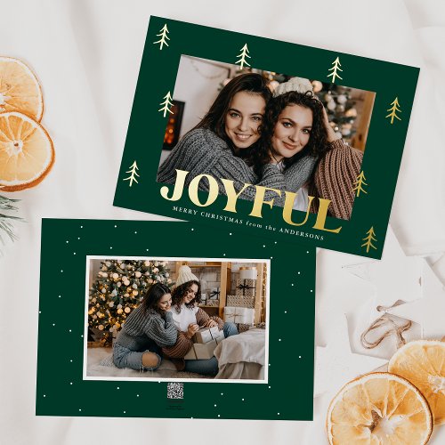 Joyful Trees Green 2 Photo Foil Holiday Card