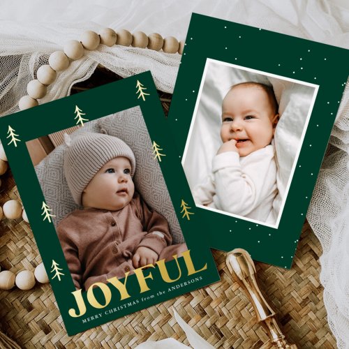 Joyful Trees Green 2 Photo Foil Holiday Card
