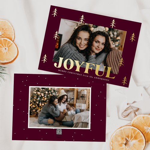 Joyful Trees Merlot 2 Photo Foil Holiday Card