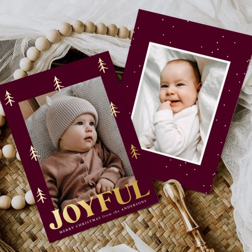 Joyful Trees Merlot 2 Photo Foil Holiday Card