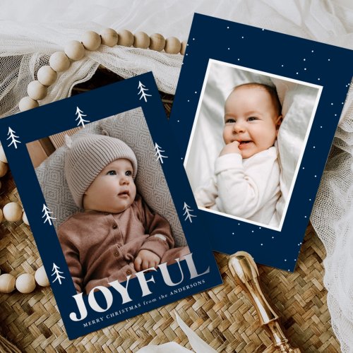Joyful Trees Navy 2 Photo Foil Holiday Card