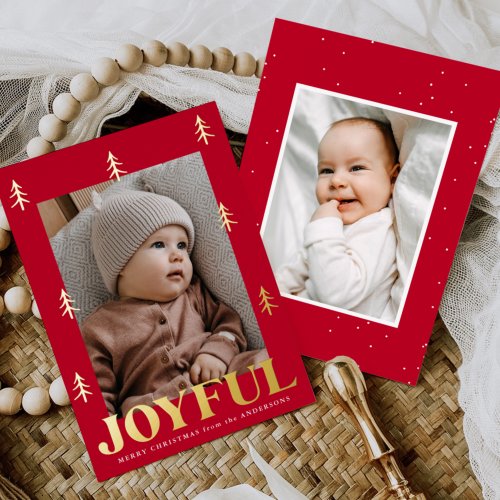 Joyful Trees Red 2 Photo Foil Holiday Card