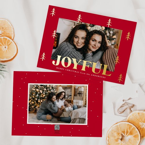 Joyful Trees Red 2 Photo Foil Holiday Card