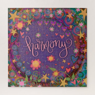 Joyful Trendy Harmony Heart Floral Inspirivity Jigsaw Puzzle