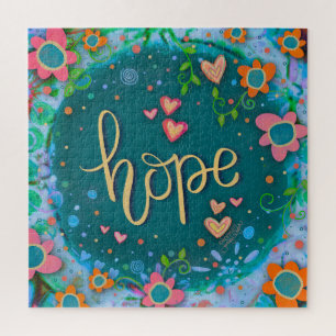 Joyful Trendy Hope Heart Floral Inspirivity Jigsaw Puzzle