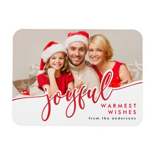 JOYFUL _ Trendy Red White Christmas Holiday Photo Magnet