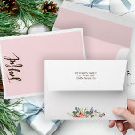 Joyful Trendy Typography Blush Pink Christmas Envelope<br><div class="desc">Modern simple winter holidays / Christmas card envelope with "joyful" trendy calligraphy script over a blush pink rectangle on the front side featuring a bunch of seasonal watercolor flowers and holly berries on the back bottom flap.           Personalize it with the sender address on the back top flap!</div>