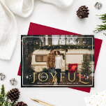 Joyful Twinkle Lights and Stars Gold Foil Photo Holiday Card<br><div class="desc">An elegant and modern take on a homemade style Christmas greeting card. Full-bleed photo card features a favorite photo with unique and whimsical "Joyful" serif typography overlay design that has accents of twinkle stars and lights. Personalize the custom text with the year, your preferred holiday greeting, and your family or...</div>