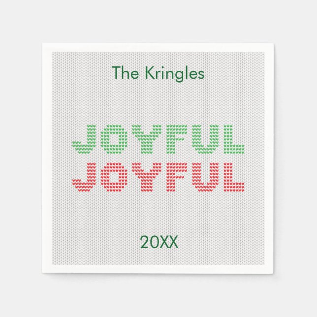 Joyful Typography Christmas Sweater Napkins (Front)