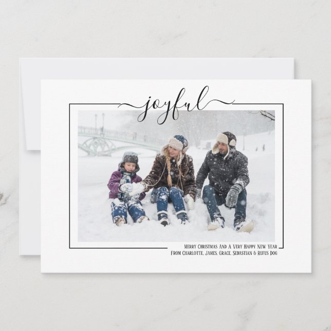 Joyful Typography Photo Personalized Christmas Holiday Card (Front)