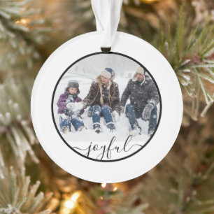 Joyful Typography Photo Personalized Christmas Ornament