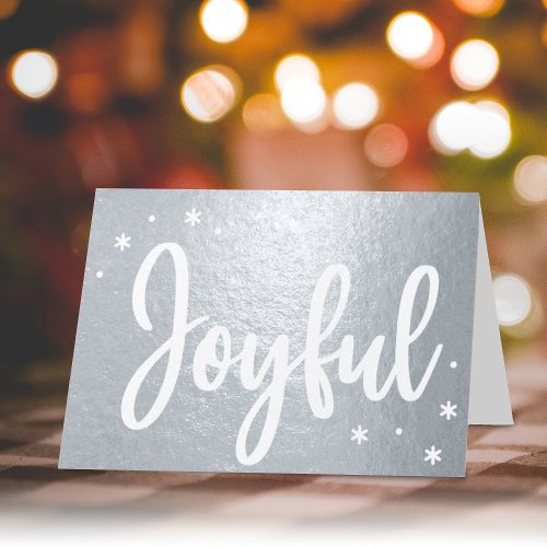 Joyful Typography Script Modern Photo Christmas Foil Card