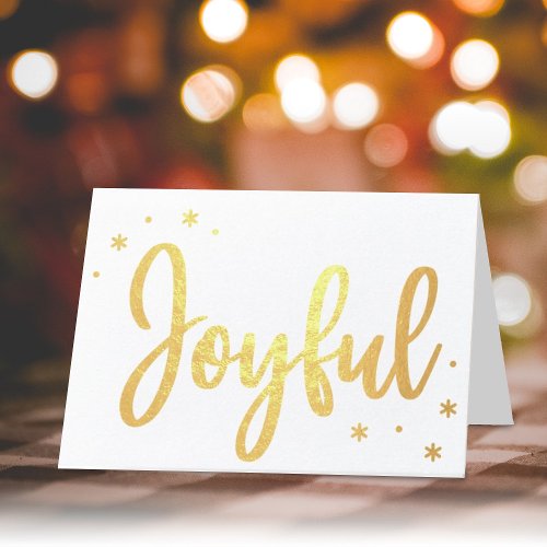 Joyful Typography Script Modern Photo Christmas Foil Card