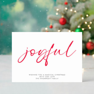 Joyful uplifting Word Minimalist Merry Christmas Letterpress Photo Cards
