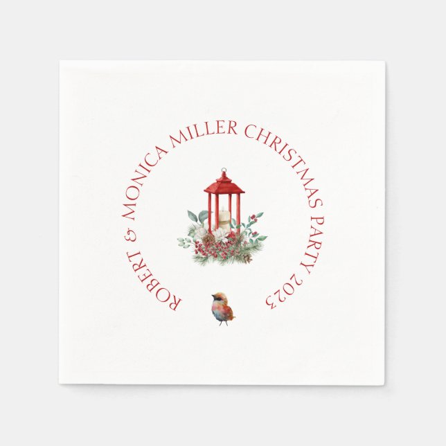 Joyful Vibe Christmas flowers & lantern bouquet Napkins (Front)