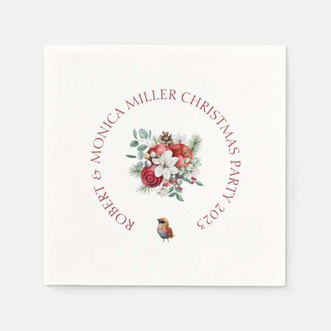 Joyful Vibe Christmas flowers & red apples bouquet Napkins (Front)