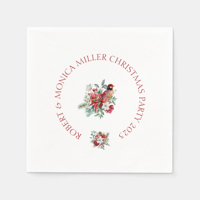 Joyful Vibe Christmas watercolors flowers, leaves Napkins (Front)