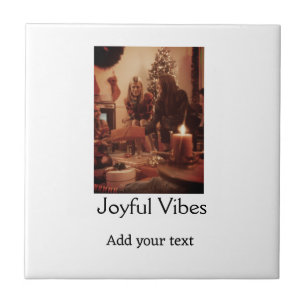 Joyful Vibes add family Christmas photo name simpl Ceramic Tile