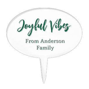 Joyful vibes christmas green holiday family name cake topper