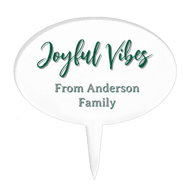 Joyful vibes christmas green holiday family name cake topper (Front)