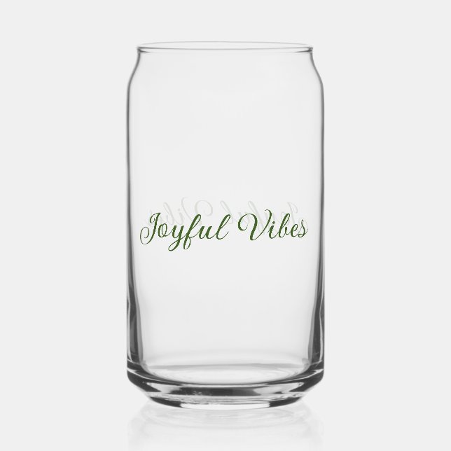 Joyful vibes christmas green holiday family name can glass (Front)
