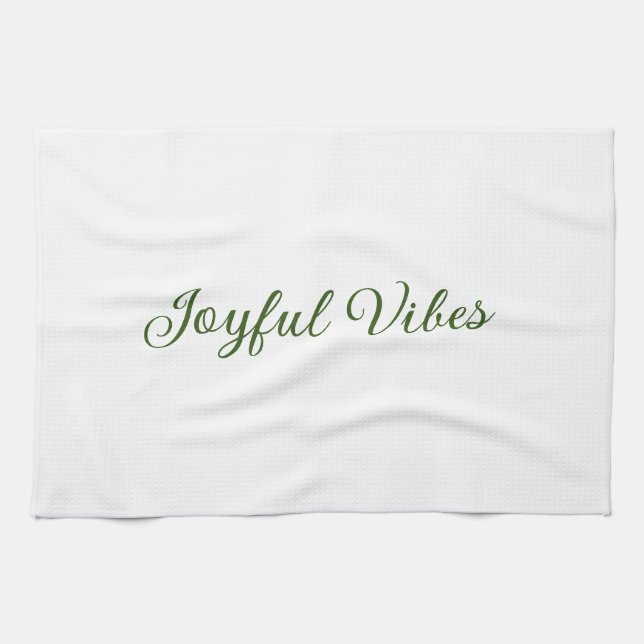 Joyful vibes christmas green holiday family name kitchen towel (Horizontal)