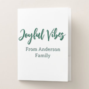 Joyful vibes christmas green holiday family name pocket folder