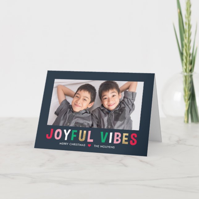 Joyful Vibes Editable Color Folded Holiday Card (Front)
