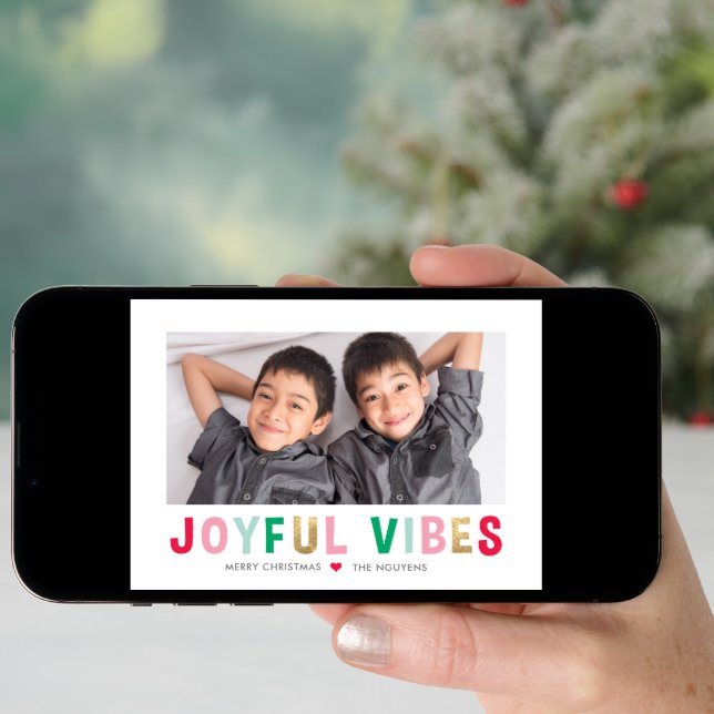 Joyful Vibes Editable Color Holiday Photo Card (Front Digital)