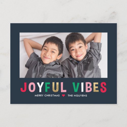 Joyful Vibes Editable Color Holiday Photo Postcard