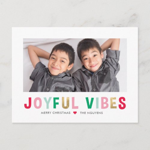 Joyful Vibes Editable Color Holiday Photo Postcard